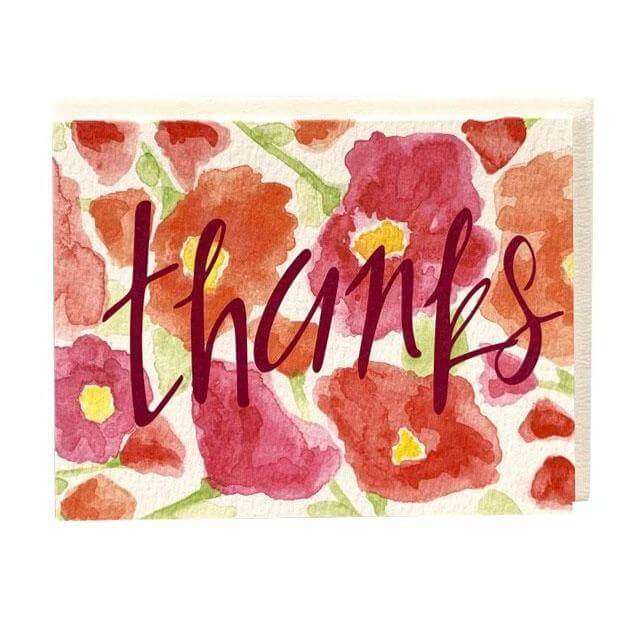 Pink Watercolor Flowers Thank You Card - Allie &amp; Elle