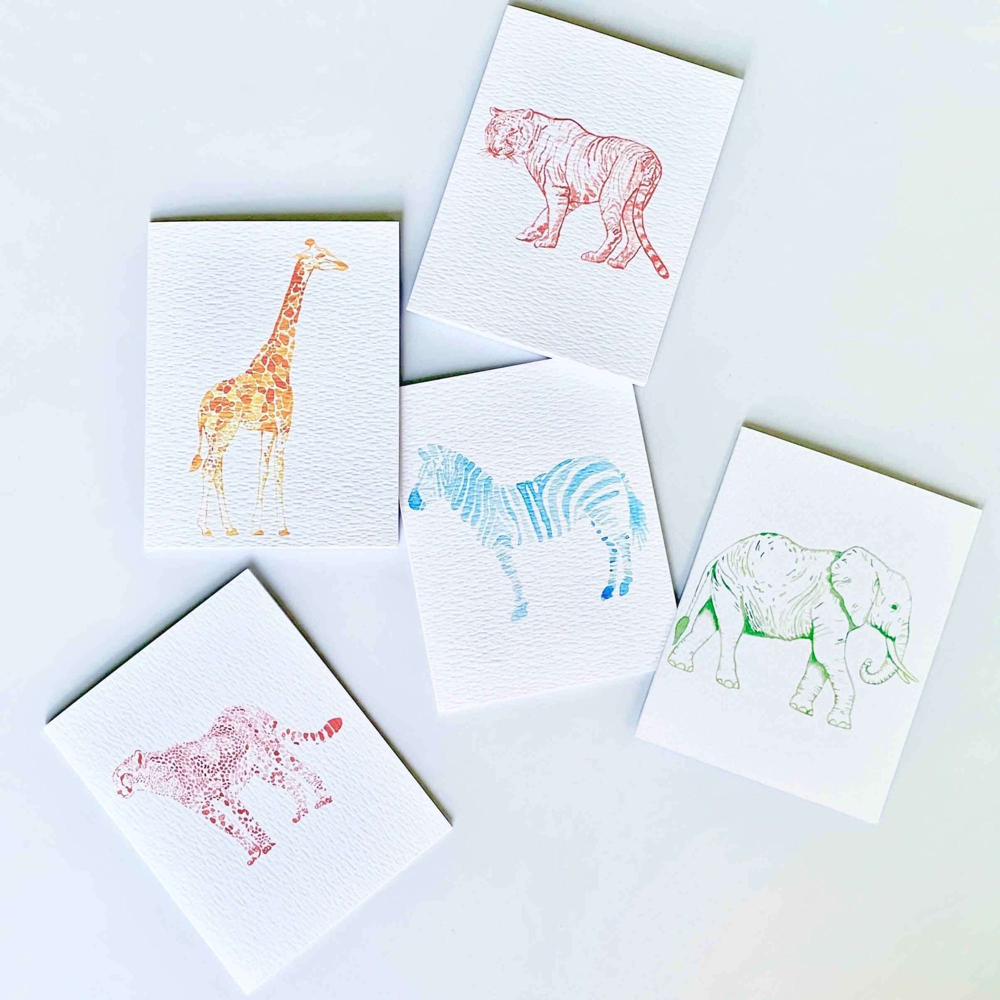 Watercolor Animals Cards/Stationery (Set of 5) - Allie & Elle