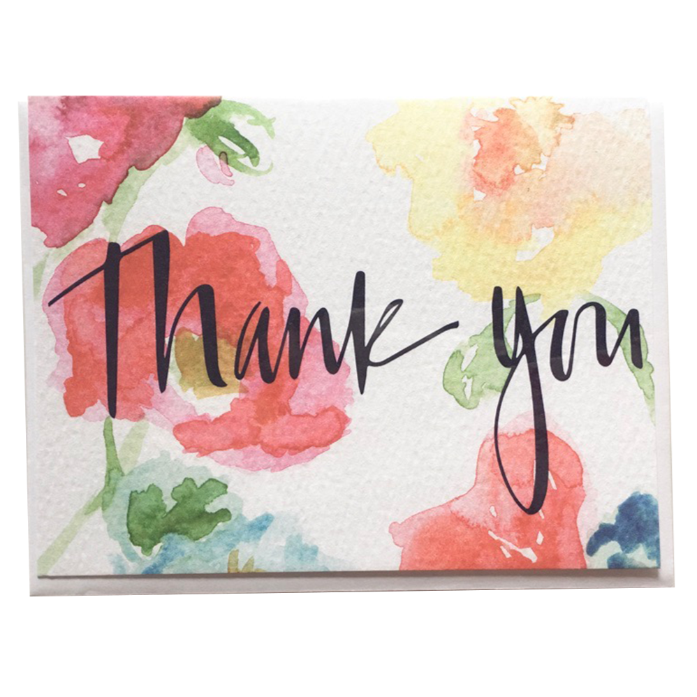 Watercolor Red Flowers Thank You Card - Allie &amp; Elle